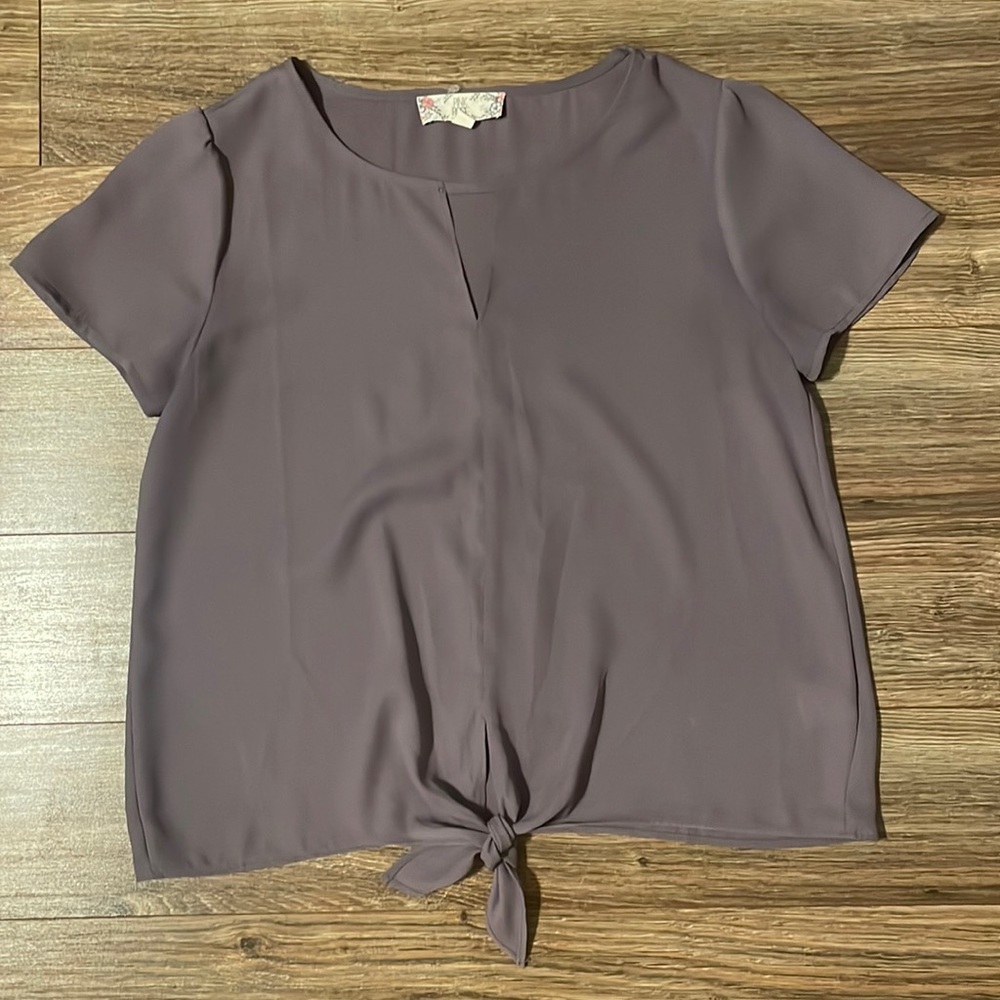Pink Rose Dusty Mauve Short Sleeve Tie-Front Blouse